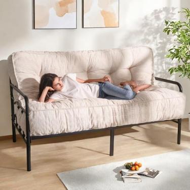 Imagem de MAXYOYO Colchão Futon de 20 cm, tamanho casal, sofá futons ultragrosso, sofá-cama adornado, colchão de chão para adultos, enchimento de espuma desfiada (moldura não incluída), bege