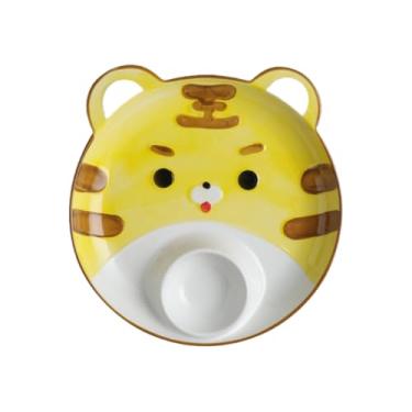 Imagem de Generic Prato de jantar de cerâmica animal de desenho animado infantil, dupla finalidade em compartimentos, com ingredientes de imersão de alimentos coexistentes (tigre), normal