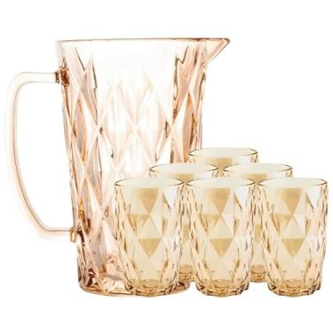 Imagem de Jogo de Copos com Jarra de Vidro Diamond Âmbar para Àgua ou Suco 7 Peças
