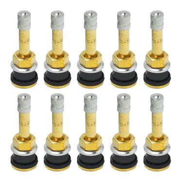 Imagem de Gabrella 10 peças de hastes de válvula de pneu TR500, hastes de válvula de metal sem câmara de ar de substituição, haste de válvula de pneu de latão Climp-in com núcleo de haste de válvula para aro Φ