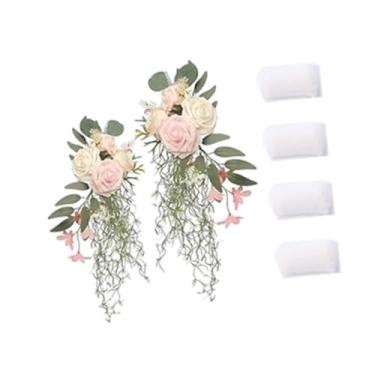 Imagem de Esquirla Encosto de cadeira de casamento, flores, decoração de casamento, flores artificiais, banco floral para recepção, Rosa