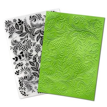 Imagem de Arbuya Folhas de Natal Pastas de Plástico em Relevo Ramos de Baga Textura Modelo de Impressão em Relevo para Fazer Cartões Scrapbooking e Artesanato em Papel, 12,7 cm x 17,8 cm