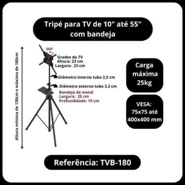 Imagem de Tripé para TV, monitor 10" a 55" - Com bandeja para receptores - Avatr