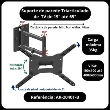 Imagem de Suporte de parade aticulado tvs e monitores 27 a 65 polegadas fixo tv 