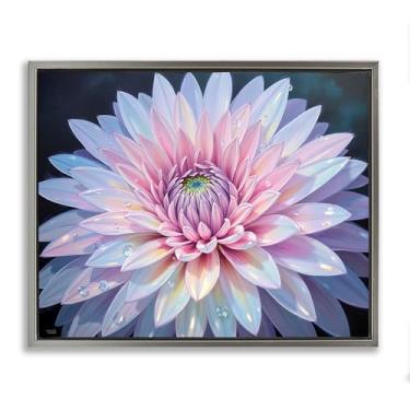 Imagem de Stupell Industries Dew Kissed Pink Chrysanthemum Gray Framed Floater Canvas Wall Art Design por Tabz Jones, 25 x 31