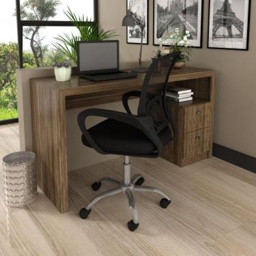 Imagem de Mesa para Escritório 2 Gavetas ME4130 com Cadeira para Escritório Diretor Tela Mesh Tok 3310 Nogal/Preto