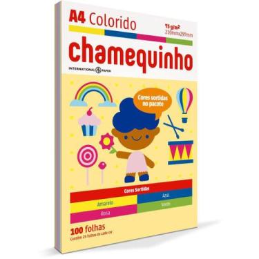 Imagem de Papel Sulfite A4 Colorido Chamequinho 75G 4 Cores 100 Folhas - Interna