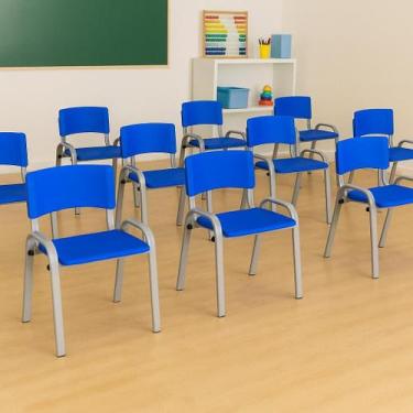 Imagem de Kit 10 Cadeiras Infantil Iso, Escola, Base Cinza- Azul - J A Garcia