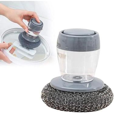 Imagem de Escova de Limpeza com Dispenser 75ml – Palha de Aço Removível para Panelas, Pias, Formas e Utensílios de Cozinha
