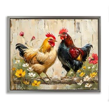 Imagem de Stupell Industries Arte de parede em tela flutuante cinza com galos florais Country Chic por LSR Creative Studio, 43 x 53 cm