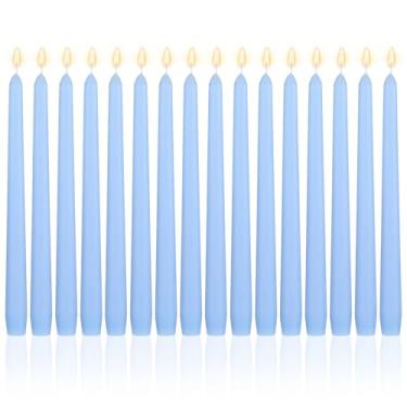 Imagem de MTLEE Vara de vela afunilada de 30,5 cm de comprimento, sem fumaça, sem perfume, cera de parafina com pavio de algodão para jantar, dia dos namorados, festa de casamento, igreja (azul celeste)
