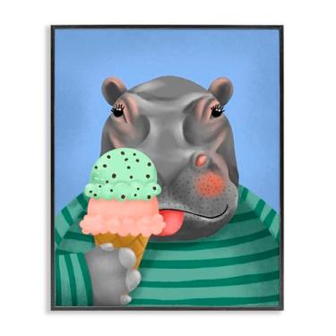 Imagem de Stupell Industries Design de arte giclée emoldurado preto hipopótamo e cone de sorvete por Jilly Jack Designs, 76 x 61 cm