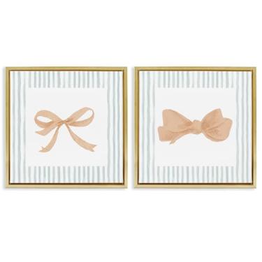 Imagem de Stupell Industries Conjunto de tela flutuante com moldura dourada de 2 peças de laço de borda listrada por PATRICIA PINTO, 45,7 x 45,7 cm