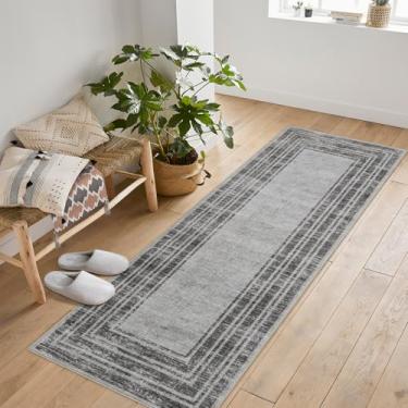 Imagem de Jadosiler Tapetes de corredor 5 x 15 cm laváveis tapetes modernos com bordas para entrada tapetes de banheiro antiderrapante resistente a manchas tapete para cozinha, lavanderia, cama, cinza, cinza