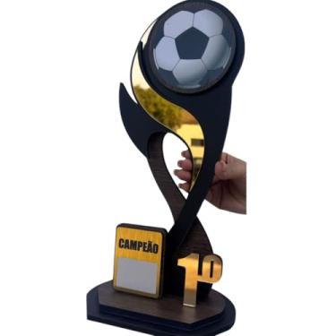 Imagem de Troféu Futebol Campeão Resistente Premium e com alto acabamento 35cm MDF/Acrílico Dourado