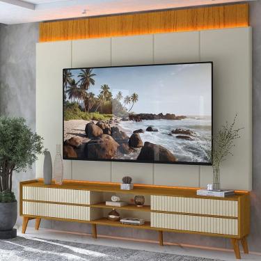 Imagem de Rack com Painel para Tv 84 Polegadas com Led com Pés 100% Mdf 218cm Magnífico Naturale/Off White