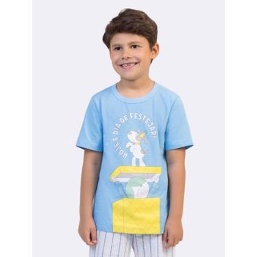 Imagem de Pijama Manga Curta Masculino Infantil Bia Listras - Veggi, Azul, 8, Me