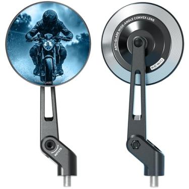 Imagem de VAZESWIN Espelhos de motocicleta dobráveis de liga de alumínio à prova de chuva com parafusos M8 M10, lentes azuis antirreflexo usinadas CNC, vários ângulos ajustáveis para motocicleta, quadriciclo