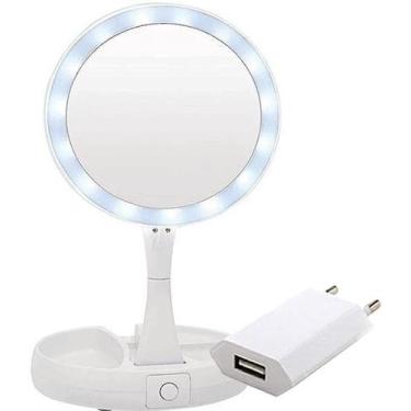 Imagem de Espelho Mesa Dupla Face Luz Led Com Aumento 10x Maquiagem REDONDO C/ P
