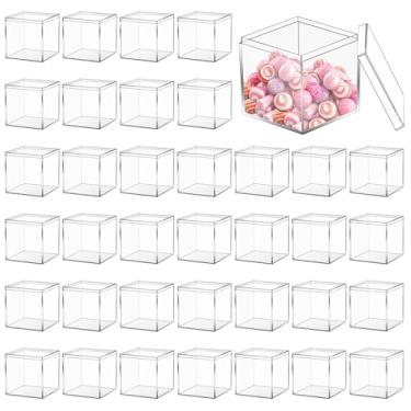 Imagem de Aeaocvo Caixa de acrílico pequena de 36 peças, caixas quadradas de acrílico de 5 x 5 x 5 cm com tampas, mini caixa de plástico transparente para doces, joias, miçangas pequenas, lembrancinhas de festa