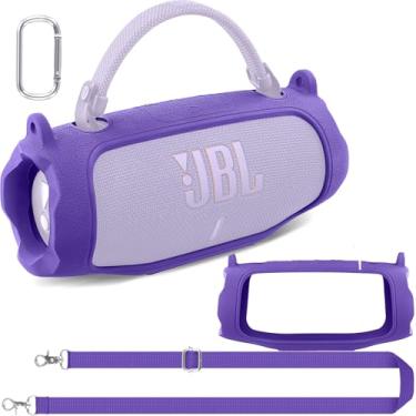 Imagem de co2CREA Capa de silicone para alto-falante Bluetooth JBL Charge 6 portátil, impermeável, capa macia de viagem com alça de ombro, capa protetora de pele (roxa)