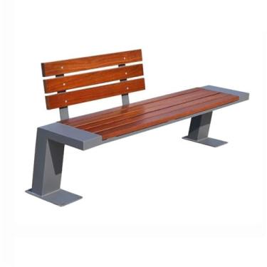 Imagem de YAYAOVP-24927 Banco externo Cadeira de encosto de jardim ao ar livre, banco de madeira com moldura de aço inoxidável, para varanda e varanda e bancos de jardim (médio)