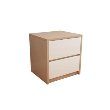 Imagem de Mesa de canto de madeira maciça, mesa de cabeceira para sala de estar, aparador, cor de madeira, 2 gavetas, armário de armazenamento para quarto, sala de estar, mesa lateral