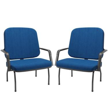 Imagem de Kit 02 Cadeiras De Escritório Recepção Com Braço Fixa Preta Magno P03 Crepe Azul - Lyam Decor