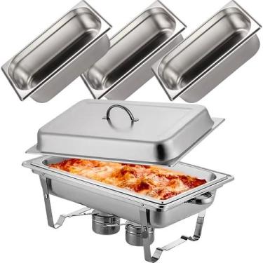 Imagem de Kit Rechaud GN 1/1 Inox Fogareiro Duplo + 3 Cubas 1/3 100mm - Tribosho