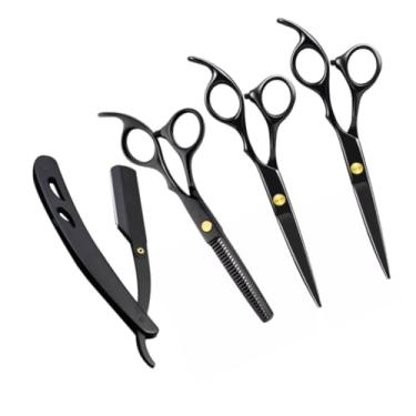 Imagem de Estojo 6 Peças Tesouras e Navalha Profissionais Barbeiro Cabeleireiro Fio Laser Preto