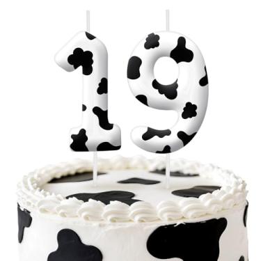 Imagem de Velas de aniversário de vaca, decoração de topo de bolo de 6 cm, número 19 velas, decorações de aniversário, decorações de bolo de festa de aniversário, suprimentos de festa