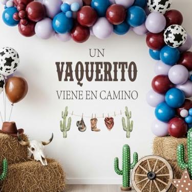 Imagem de Un Vaquerito Viene En Camino Decoração de chá de bebê - Decalque de decoração de chá de bebê Ohmique Cowboy para fundo de arco de balão, decalque de sinal de festa de revelação de gênero com tema