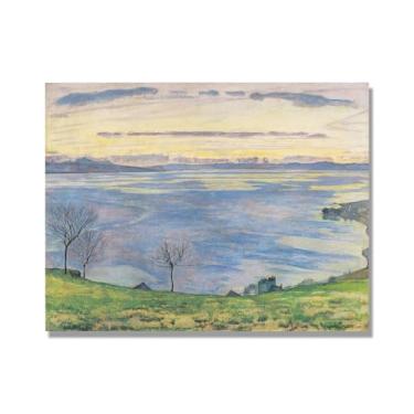 Imagem de Imagem natureza em tela, (lago de Genebra ao anoitecer) de Ferdinand Hodler, reprodução de quadros, quadro de arte de parede de tela para casa. 60 x 80 cm apenas tela