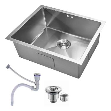 Imagem de Cuba Gourmet Pia Inox Quadrada Cozinha Luxo 50x45 Com Acessórios Cinza