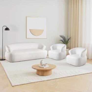 Imagem de Conjunto 1 Sofá Orgânico 200cm e 2 Poltronas Base Fixa e Orgânicas Zoe Espresso Móveis Off White