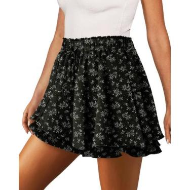 Imagem de Shorts Only Puff Flowy Chiffon Ruffle Skorts Leaves Black M - onlypuff
