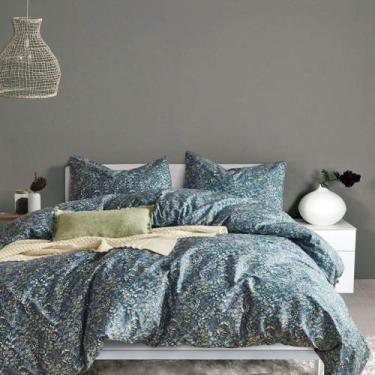 Imagem de Conjunto de edredom mixinni Blue Wildflower Queen Size 3 peças