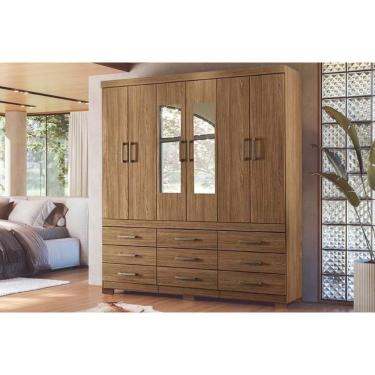 Imagem de Guarda Roupa Casal 6 Portas (2 C/ Espelho) E 9 Gavetas C/ Pés Colombo 6.9 Jatobá - Santos Andirá