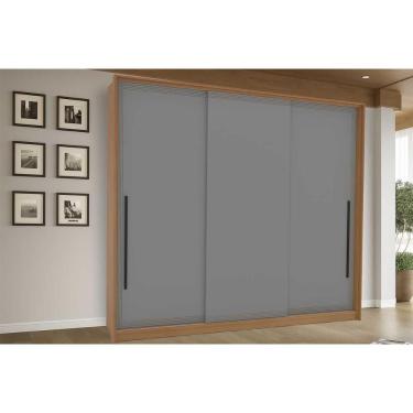 Imagem de Guarda Roupa Casal 3 Portas De Correr E 4 Gavetas Valência Freijo/cinza - Politorno