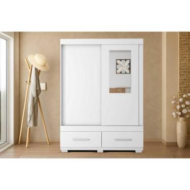 Imagem de Guarda Roupa Solteiro 2 Portas De Correr (1 C/ Espelho) E 2 Gavetas Sereno Branco - Caemmun
