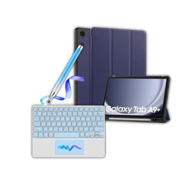 Imagem de Kit Capa Teclado Touch Caneta Stylus Compatível com Tablet A9 Plus (Azul Escuro)