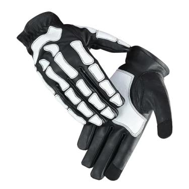 Imagem de Daniel Smart Glow Luvas de trabalho de couro ósseo para homens e mulheres – Luvas respiráveis de esqueleto para motociclista, luvas de motociclista com tela sensível ao toque para atividades ao ar
