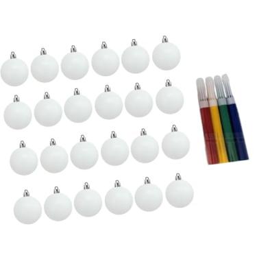 Imagem de oshhni 25x Bolas de Natal em branco, enfeites inquebráveis, artesanato faça você mesmo, 1,18 polegadas, com 4 canetas para guirlanda de ação de Graças para