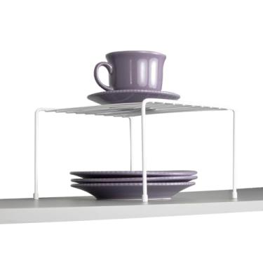 Imagem de Prateleiras Divisora de Prato Organizador de Armário Cozinha Vários Modelos Resistente em Aço Preto Branco Quadrado, de Canto Duplo p/Armários, Duplo Fiver (Branco, Prateleira P)