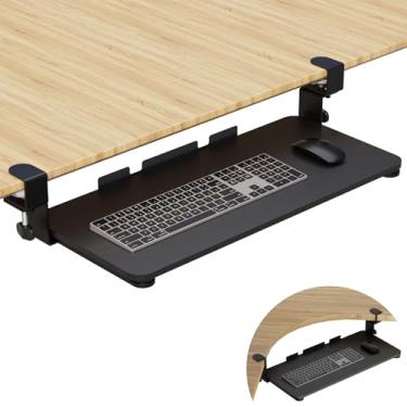Imagem de WALI Bandeja de teclado embaixo da mesa, bandeja removível para teclado e mouse com braçadeira C ajustável de 45°, gaveta ergonômica para computador em forma de L e mesa plana 67 x 30 cm (KBT001-B