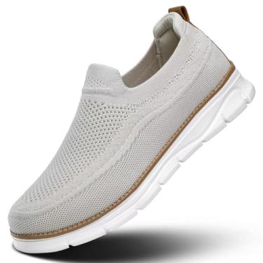 Imagem de Sapato masculino sem cadarço casual mocassim caminhada antiderrapante sola macia tênis leve vestido oxford negócios trabalho dirigir, Bege, 42