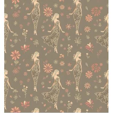 Imagem de Stickyart Papel de parede floral vintage silhueta feminina descasque e cole exclusivo caramelo romântico boho floral feminino papel de parede removível marrom feminino papel de contato para parede de