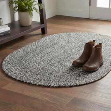 Imagem de Super Area Rugs Tapete trançado cinza escuro/cinza claro tapetes trançados de cozinha de fazenda - Tapete de área lavável - Tapete rústico para pia de cozinha - 60 cm x 91 cm