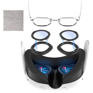 Imagem de Óculos com bloqueio de luz azul para Meta Quest 3 com pano antiembaçamento, kit protetor de lente para Oculus Quest 3, acessórios de espaçador de óculos de realidade virtual, anel antiarranhões para