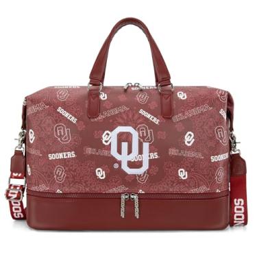 Imagem de Montana West X NCAA Bolsa de viagem dobrável, bolsa de ginástica, impermeável, para homens ou mulheres, bolsa de pendurar com alça de ombro ajustável, OU-Borgonha